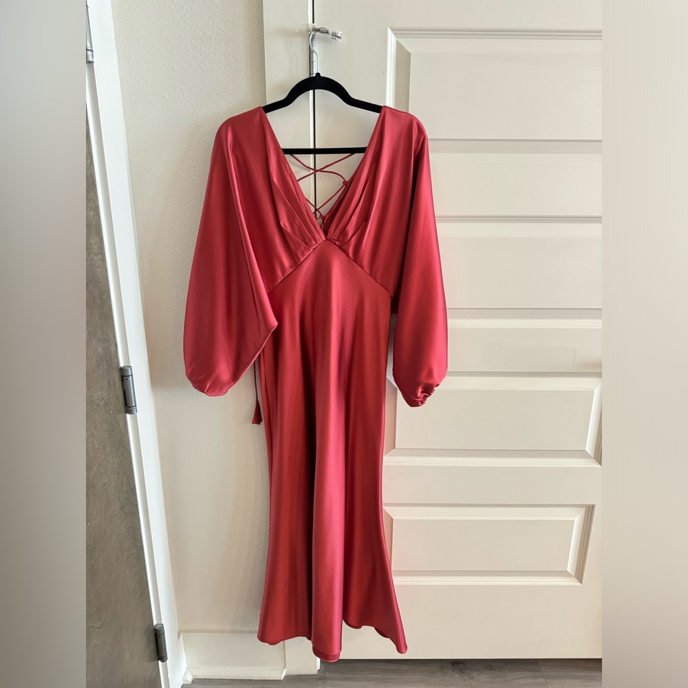 Sachin + Babi x Anthropologie Red Midi Puff Sleeve Dress